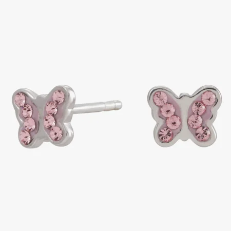Rhod. sølvørestikker sommerfugl m/ pink cz. | NOA Kids Jewellery