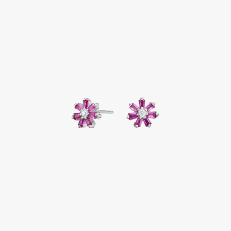 Rhd. sølvørestikker blomst m/ rød cz | NOA Kids Jewellery