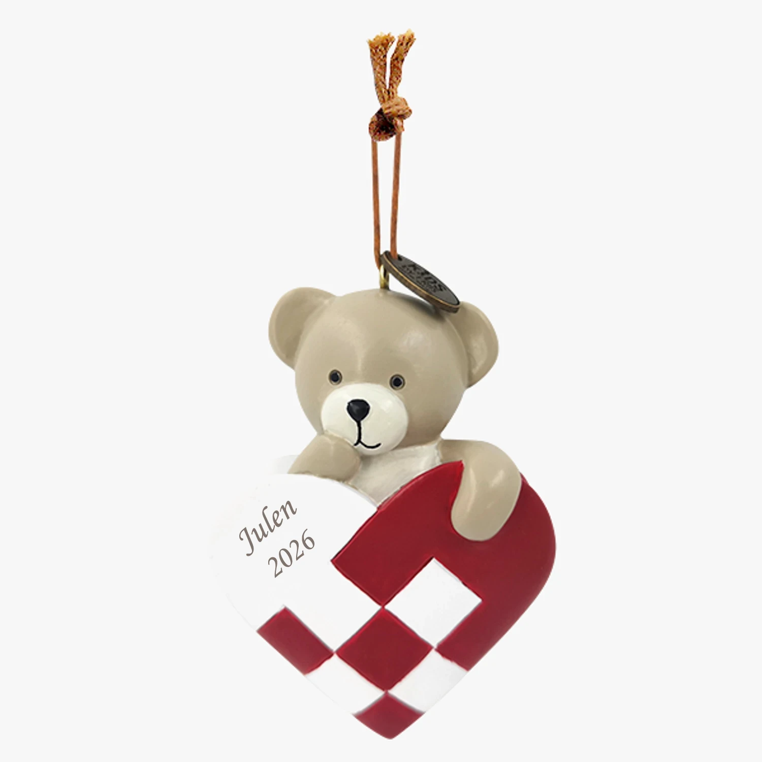 Flettet hjerte med beige bamse, Ophæng | Kids by Friis